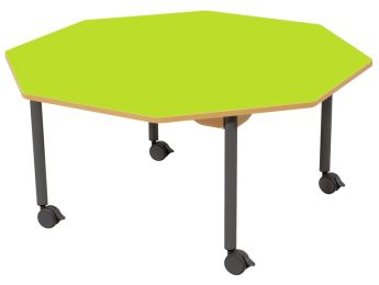 TISCH MIT BESCHICHTETER TISCHPLATTE - FUSSTEIL MIT ROLLEN - Achteckig Ø 120 cm.