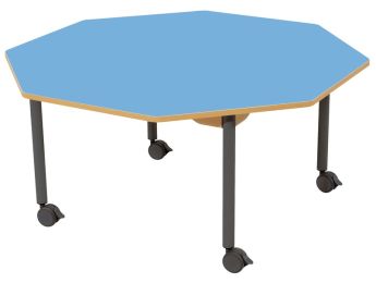 TISCH MIT BESCHICHTETER TISCHPLATTE - FUSSTEIL MIT ROLLEN - Achteckig Ø 120 cm.