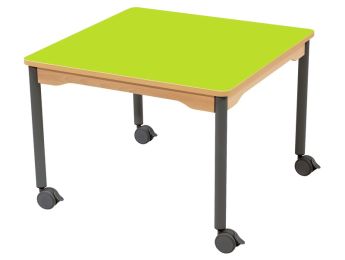 TISCH MIT BESCHICHTETER TISCHPLATTE - FUSSTEIL MIT ROLLEN - Viereckig 80x80 cm