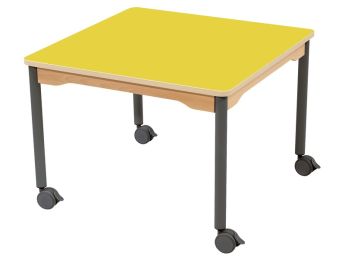 TISCH MIT BESCHICHTETER TISCHPLATTE - FUSSTEIL MIT ROLLEN - Viereckig 80x80 cm