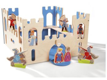 DER SCHLOSS-KOFFER und 8 FIGUREN AUS HOLZ
