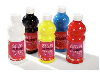 ACRYLVERF Glossy - Fles van 500 ml Primaire kleuren - 5 x 250 ml