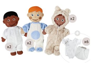 MAXI LOT 6 bébés Sweety en tenue, couche et body