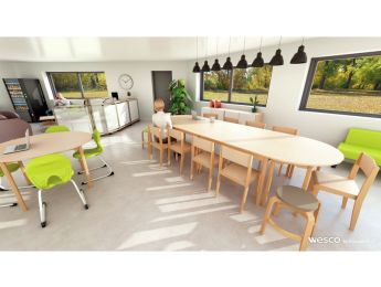 GRANDE TAVOLO DA RIUNIONI OVALE - PIANO LAMINATO CON BASE IN LEGNO