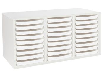 MEUBLE MÉLAMINÉ H: 51 cm - L: 105 cm 27 plateaux sur rails