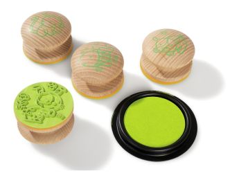 ERGONOMISCHE STEMPEL AUS HOLZ BABY + STEMPELKISSEN Haustiere