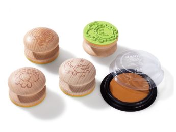 ERGONOMISCHE STEMPEL AUS HOLZ BABY + STEMPELKISSEN Savanne