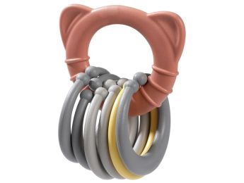 HOCHET DE DENTITION BIOSOURCÉ Animaux rose/gris
