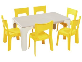 MAXI-SET RECHTECKIGER TISCH + 6 STÜHLE Lou Kleine Größe