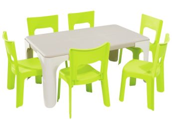 MAXI-SET RECHTECKIGER TISCH + 6 STÜHLE Lou Kleine Größe