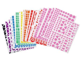 GEOMETRISCHE STICKERS IN DIVERSE VORMEN ASSORTIMENT met 9 vormen en 8 kleuren.