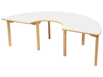 TISCH MIT BESCHICHTETER TISCHPLATTE - FUSSTEIL AUS HOLZ - Halbrund 180x90 cm