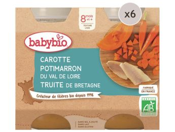 MAXI LOT PETITS POTS BIO Carotte, potimarron et truite - 12 x 200 g