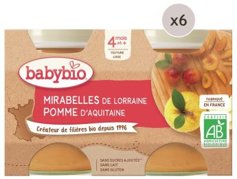 MAXI LOT PETITS POTS BIO Mirabelles et pomme - 12 x 130 g