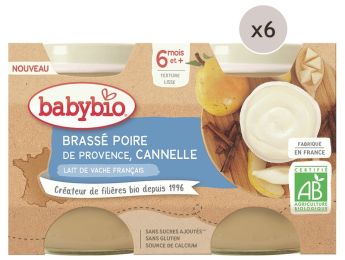 MAXI LOT PETITS POTS BIO Brassé lait de vache, poire et cannelle - 12 x 130 g