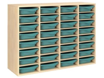 MEUBLE MÉLAMINÉ H: 102 cm - L: 139 cm 32 bacs - 28 étagères