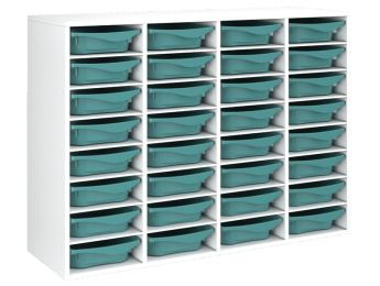 MEUBLE MÉLAMINÉ H: 102 cm - L: 139 cm 32 bacs - 28 étagères