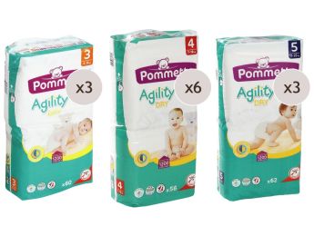 Pommette DISPOSABLE NAPPIES 1 month for 12 children of varying ages.