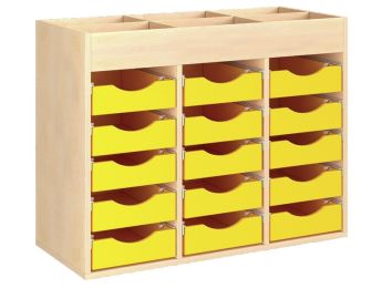 MÖBELSTÜCK MIT MELAMINBESCHICHTUNG H: 81 cm - L: 105 cm 15 Holzbehälter auf...