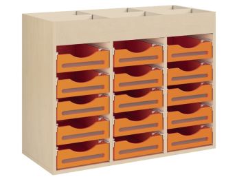 MÖBELSTÜCK MIT MELAMINBESCHICHTUNG H: 81 cm - L: 105 cm 15 Holzbehälter auf...