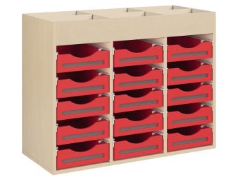 MÖBELSTÜCK MIT MELAMINBESCHICHTUNG H: 81 cm - L: 105 cm 15 Holzbehälter auf...
