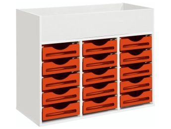 MÖBELSTÜCK MIT MELAMINBESCHICHTUNG H: 81 cm - L: 105 cm 15 Holzbehälter auf...