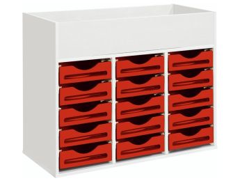MÖBELSTÜCK MIT MELAMINBESCHICHTUNG H: 81 cm - L: 105 cm 15 Holzbehälter auf...