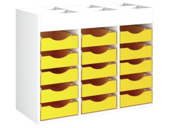 MÖBELSTÜCK MIT MELAMINBESCHICHTUNG H: 81 cm - L: 105 cm 15 Holzbehälter auf...