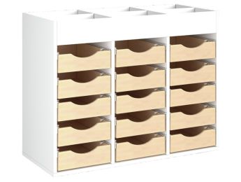 MÖBELSTÜCK MIT MELAMINBESCHICHTUNG H: 81 cm - L: 105 cm 15 Holzbehälter auf...