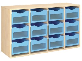 MÖBELSTÜCK MIT MELAMINBESCHICHTUNG H: 81 cm - L: 139 cm 12 Behälter auf...