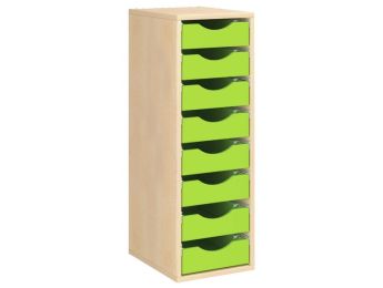MÖBELSTÜCK MIT MELAMINBESCHICHTUNG H: 102 cm - L: 36 cm 8 Holzbehälter auf...
