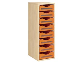 MÖBELSTÜCK MIT MELAMINBESCHICHTUNG H: 102 cm - L: 36 cm 8 Holzbehälter auf...