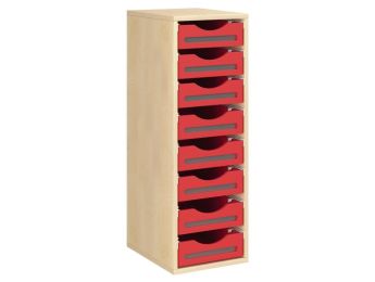 MÖBELSTÜCK MIT MELAMINBESCHICHTUNG H: 102 cm - L: 36 cm 8 Holzbehälter auf...