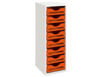 MÖBELSTÜCK MIT MELAMINBESCHICHTUNG H: 102 cm - L: 36 cm 8 Holzbehälter auf...