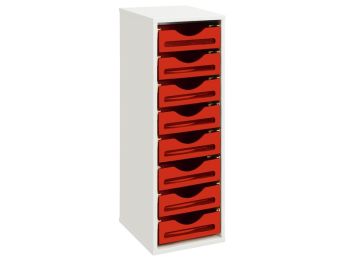 MÖBELSTÜCK MIT MELAMINBESCHICHTUNG H: 102 cm - L: 36 cm 8 Holzbehälter auf...