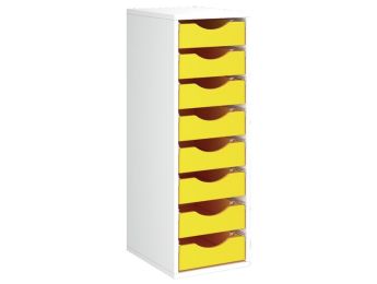 MÖBELSTÜCK MIT MELAMINBESCHICHTUNG H: 102 cm - L: 36 cm 8 Holzbehälter auf...
