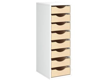 MÖBELSTÜCK MIT MELAMINBESCHICHTUNG H: 102 cm - L: 36 cm 8 Holzbehälter auf...