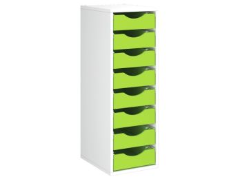 MÖBELSTÜCK MIT MELAMINBESCHICHTUNG H: 102 cm - L: 36 cm 8 Holzbehälter auf...