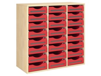 MÖBELSTÜCK MIT MELAMINBESCHICHTUNG H: 102 cm - L: 105 cm 24 Holzbehälter auf...