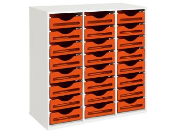 MÖBELSTÜCK MIT MELAMINBESCHICHTUNG H: 102 cm - L: 105 cm 24 Holzbehälter auf...