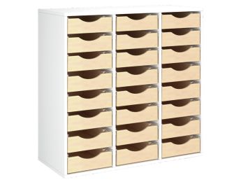 MÖBELSTÜCK MIT MELAMINBESCHICHTUNG H: 102 cm - L: 105 cm 24 Holzbehälter auf...
