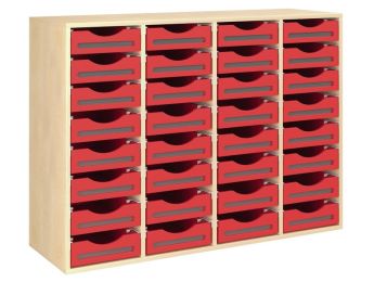 MEUBLE MÉLAMINÉ H: 102 cm - L: 139 cm 32 bacs bois sur rails