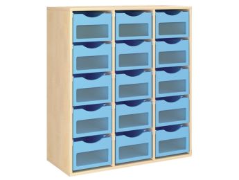 MÖBELSTÜCK MIT MELAMINBESCHICHTUNG H: 118 cm - L: 105 cm 15 Behälter auf...