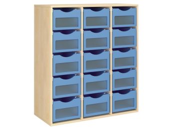 MÓVEL MELAMINADO A: 118 cm - C: 105 cm. 15 caixas em calhas