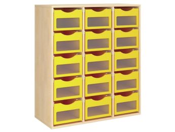 MÖBELSTÜCK MIT MELAMINBESCHICHTUNG H: 118 cm - L: 105 cm 15 Behälter auf...