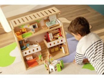 MAISON DE POUPÉES COFFRE MEUBLÉE AVEC FIGURINES BOIS