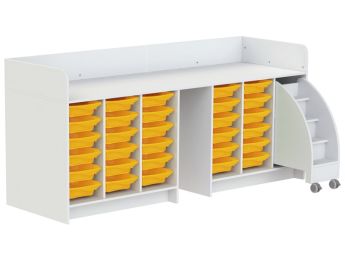 MEUBLE À LANGER KAZÉO 240 cm 30 stop-bacs et 1 escabeau