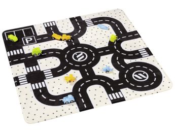 MAXI-SET VERKEHRSMATTE RENNSTRECKE Plume Schwarz & Weiß mit 9 Fahrzeugen