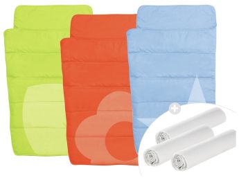 3 SACS DE COUCHAGE avec poche pour oreiller + 3 DRAPS-HOUSSE JERSEY