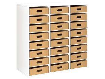 MÖBEL MIT MELAMINBESCHICHTUNG H: 102 cm - B: 105 cm 24 Behälter aus Karton -...